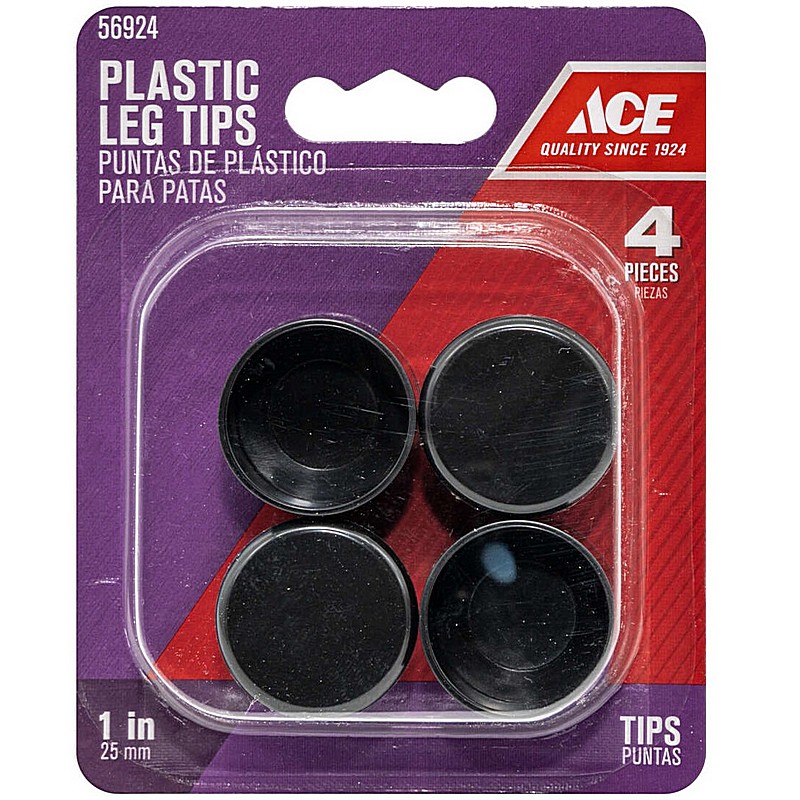 Round Plastic Black Leg Tip 1 in 4 ct