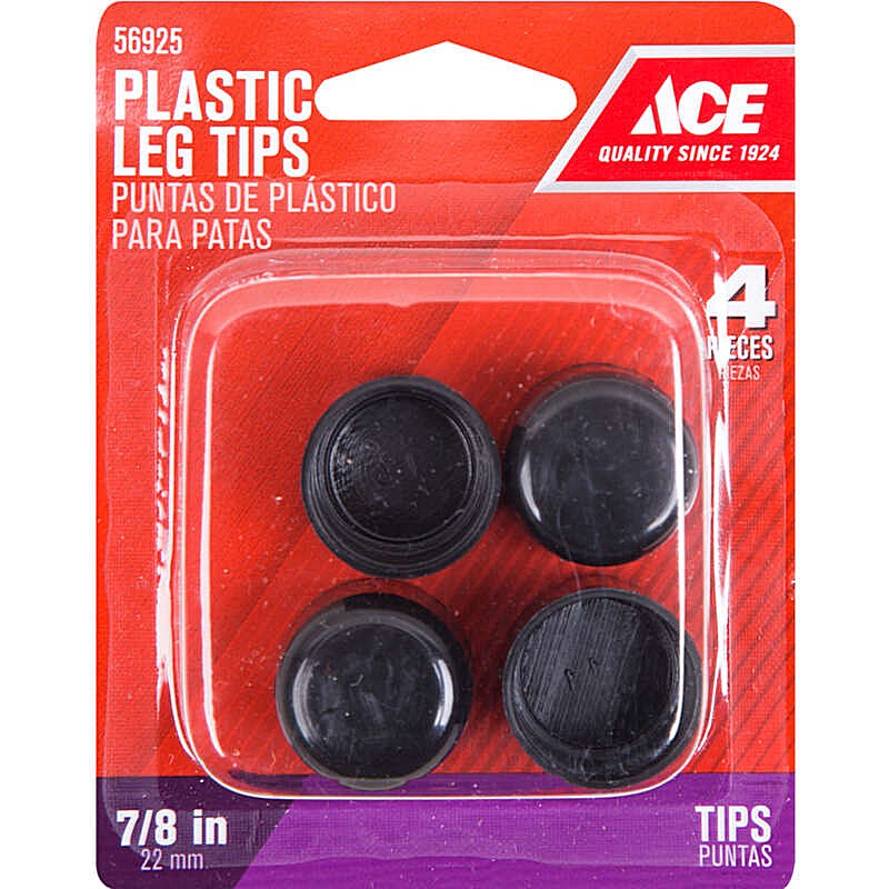 Round Plastic Black Leg Tip 7/8 in 4 ct