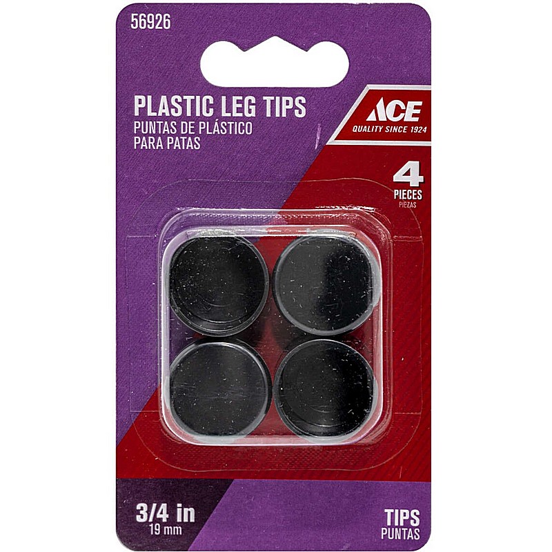 Round Plastic Black Leg Tip 0.75 in 4 ct