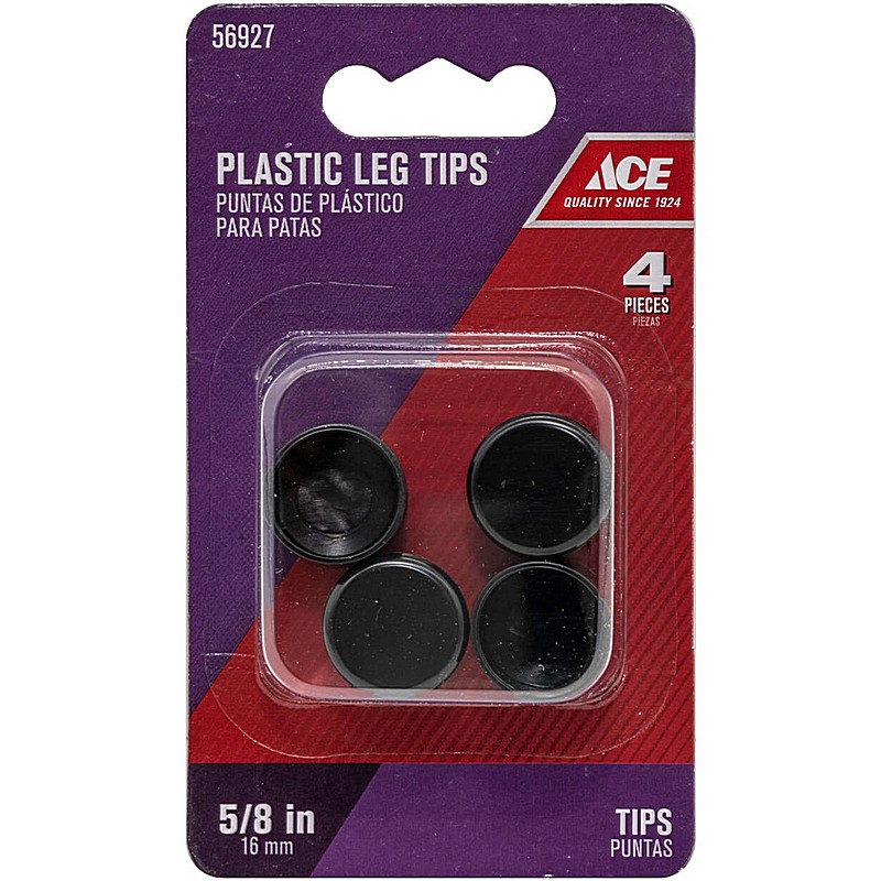 Round Plastic Black Leg Tip 5/8 in 4 ct