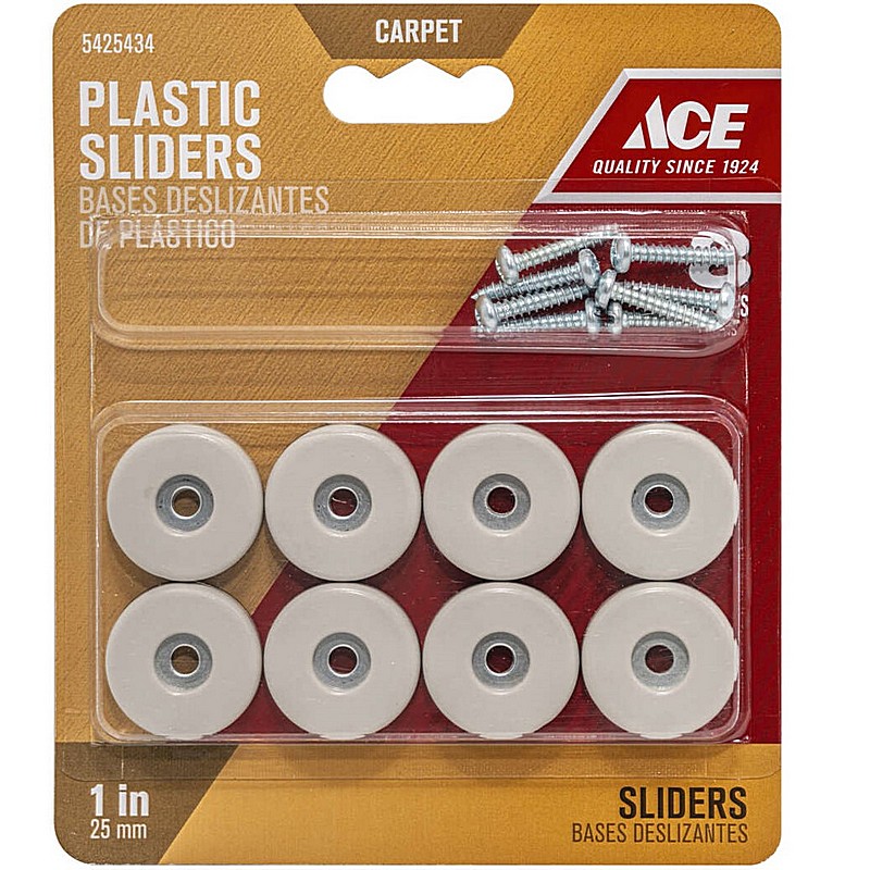 Screw-On White Plastic Sliders 1 in 8 ct