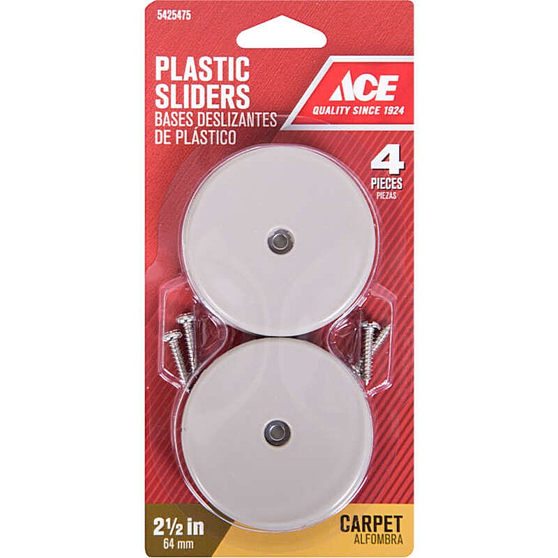Screw-On White Plastic Sliders 2 3/8 in 4 ct