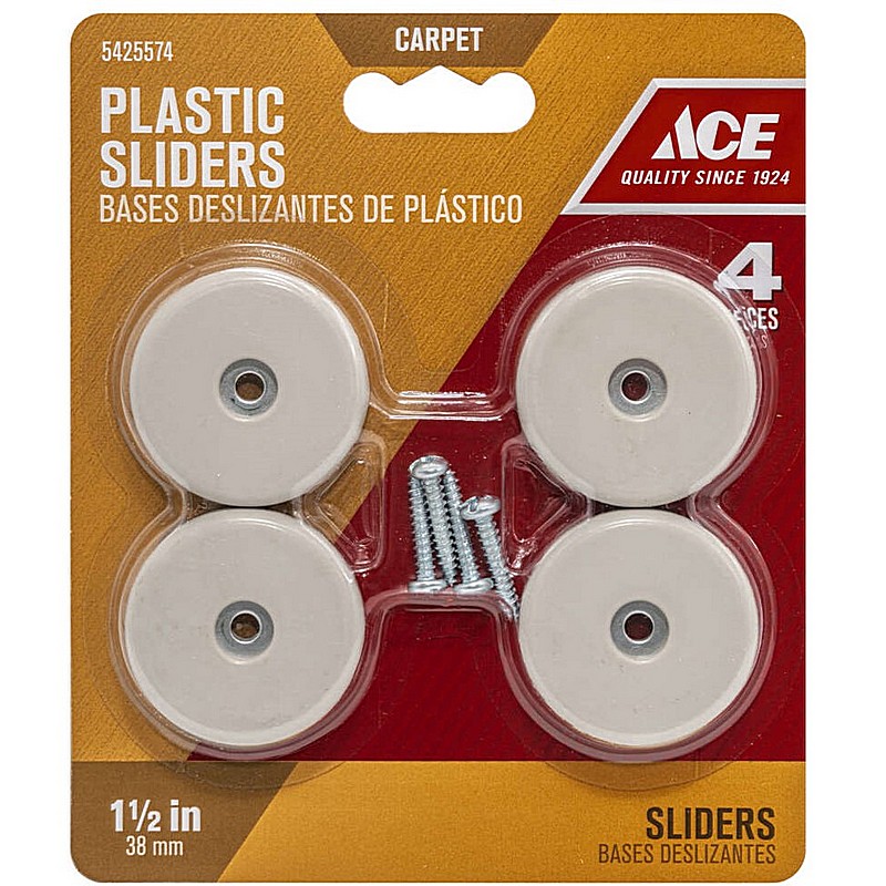 Screw-On White Plastic Sliders 1.5 in 4 ct