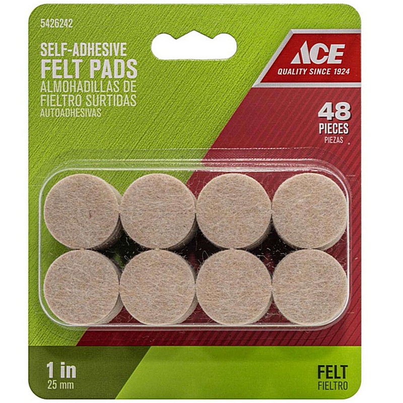 Self Adhesive Round Brown Felt Protective Pad 1 in 48 ct