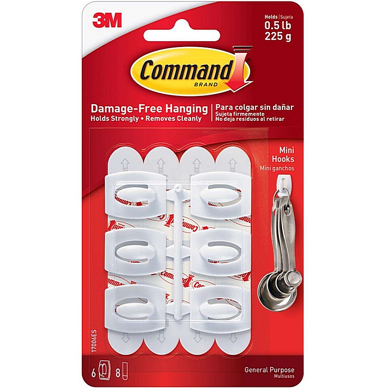 Command Mini Plastic Hooks 1.08 in 6 ct