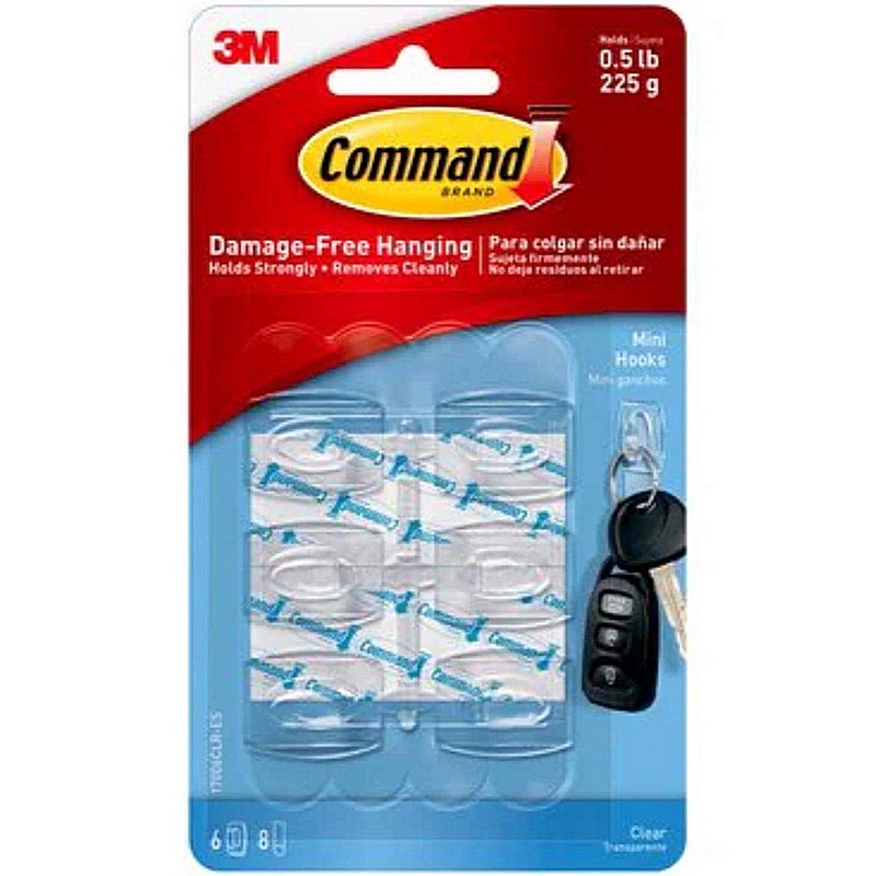 Command Mini Plastic Clear Hooks 1.08 in 6 ct