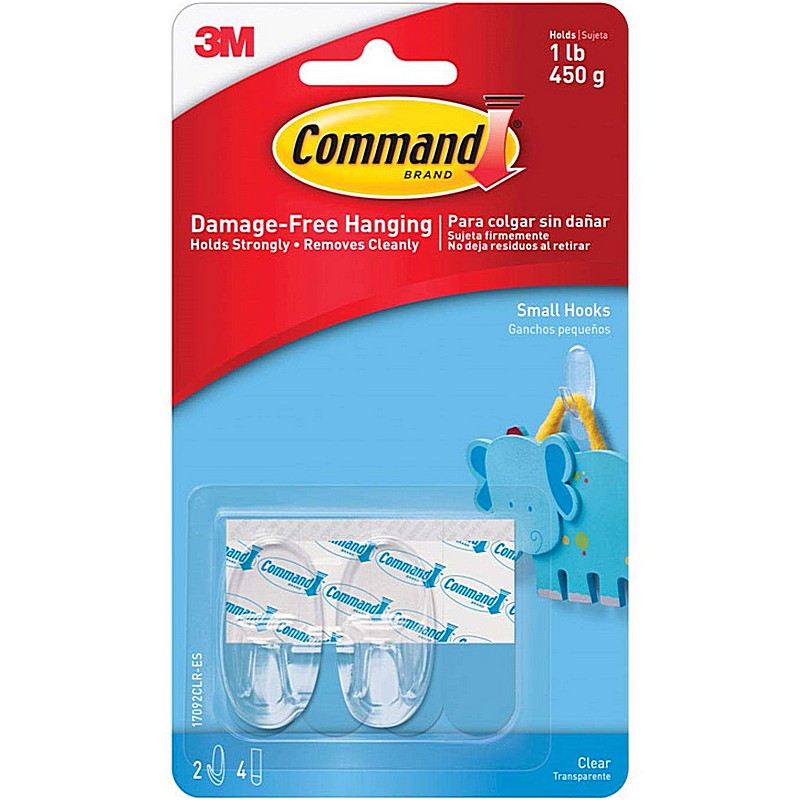 Command Small Plastic Clear Hooks 2.375 in 2 ct
