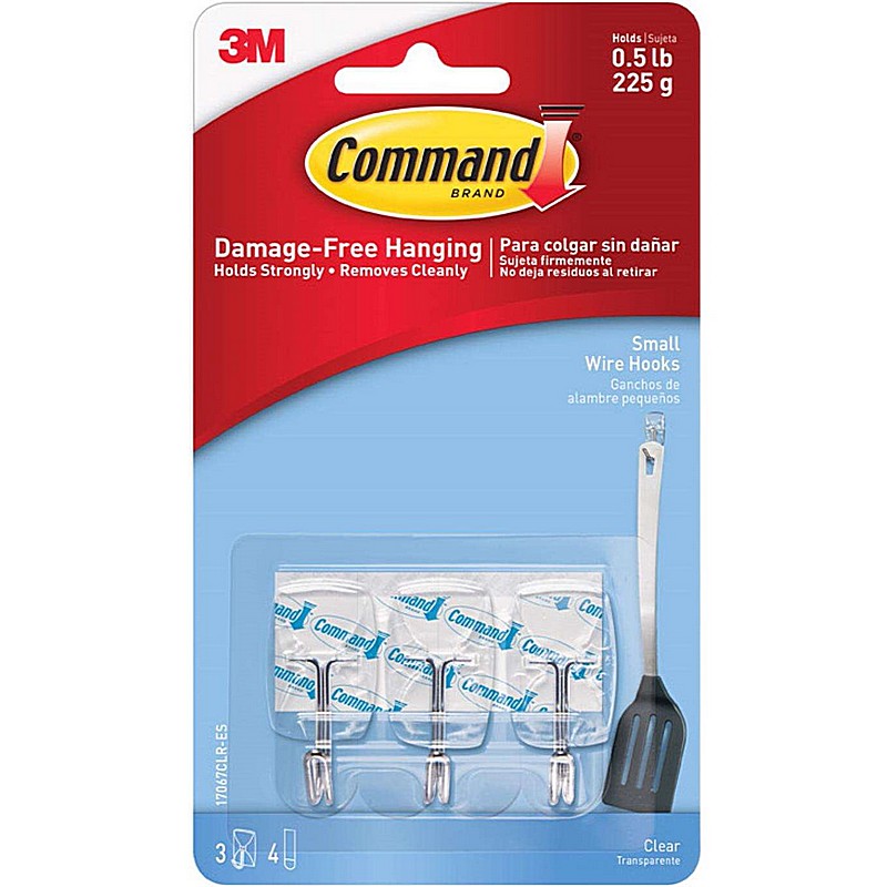 Command Small Plastic Clear Wire Hooks 1.62 in 3 ct