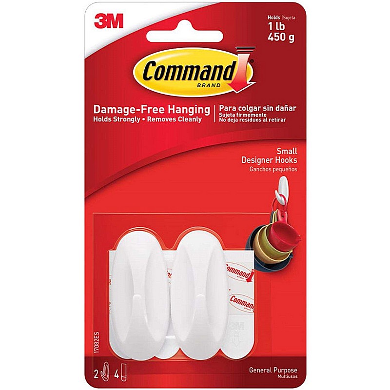 Command Small Plastic Designer Hooks 2.125 in 2 ct
