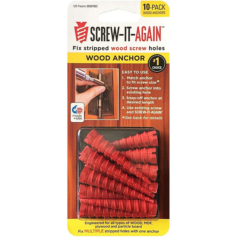 Screw-It-Again Hex Head Wood Anchor 1" 10 Ct