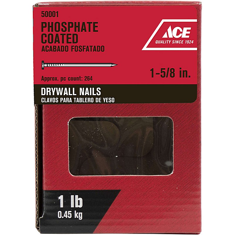 Phosphate-Coated Steel Cupped Head Drywall Nails 1 5/8" 1 lb