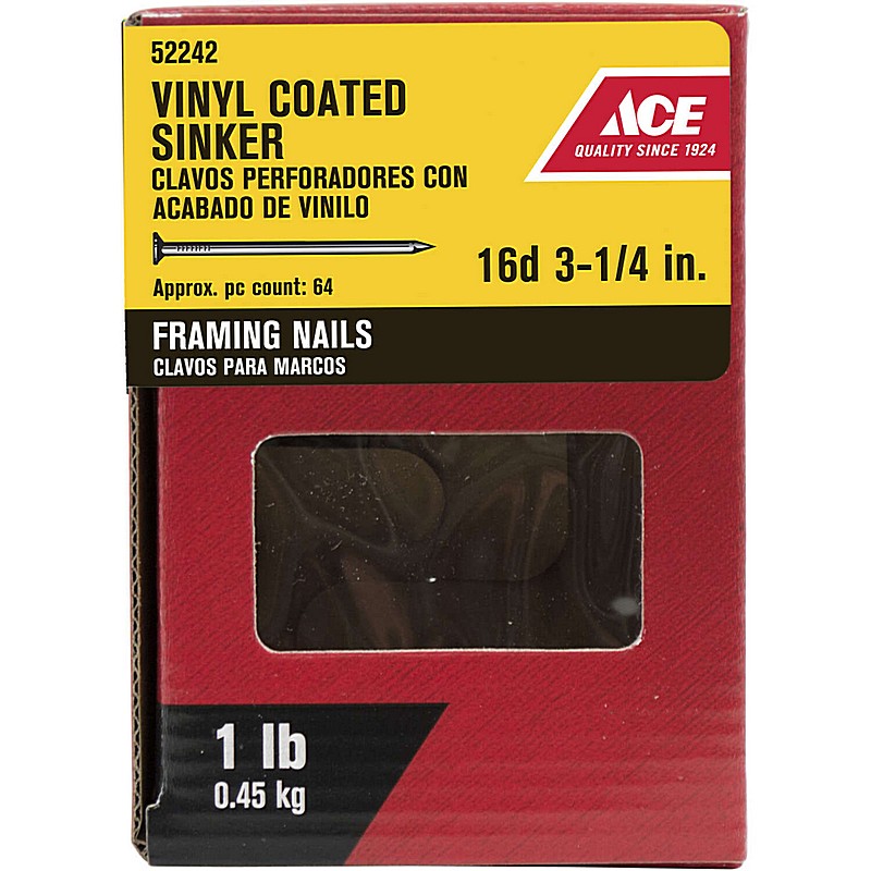 Vinyl Coated Checkered Head Steel Sinker Nails 3-1/2" 1 lb