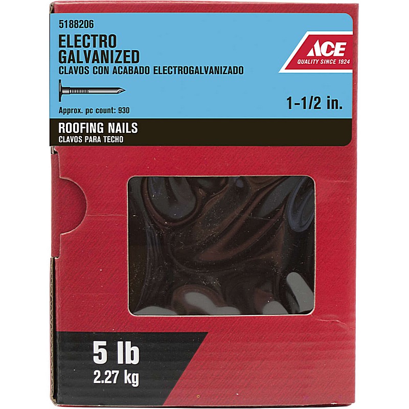 Electro-galvanized Large Head Steel Roofing Nails 1-1/2" 5 lb