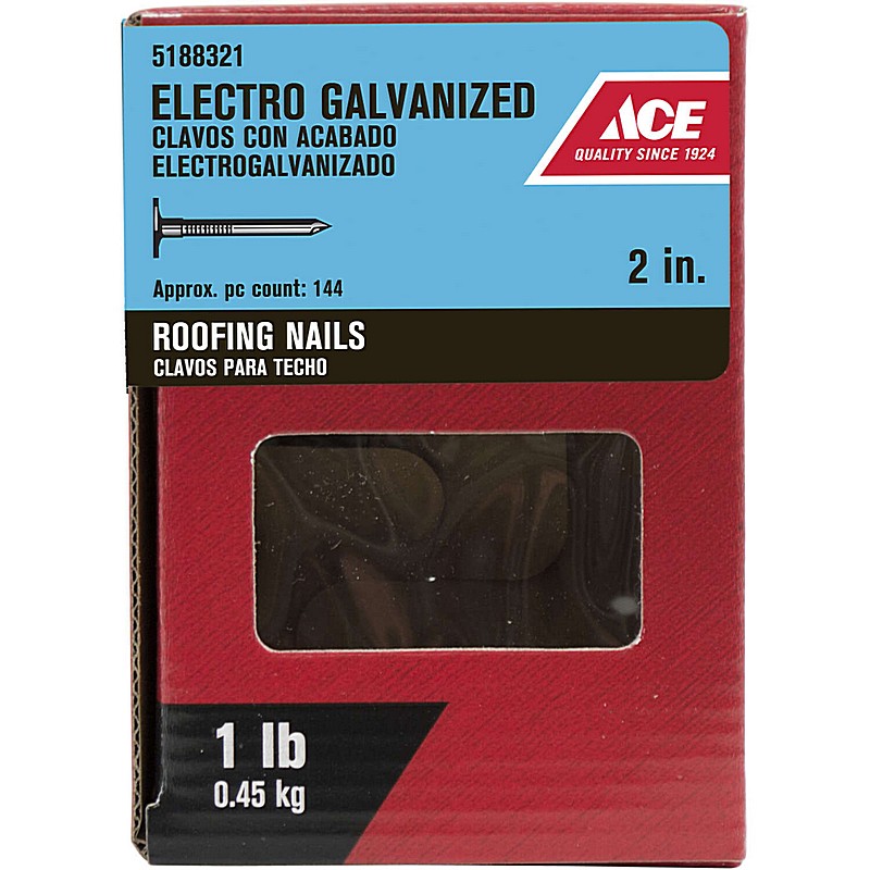 Electro-Galvanized Large Head Steel Roofing Nails 2" 1 lb
