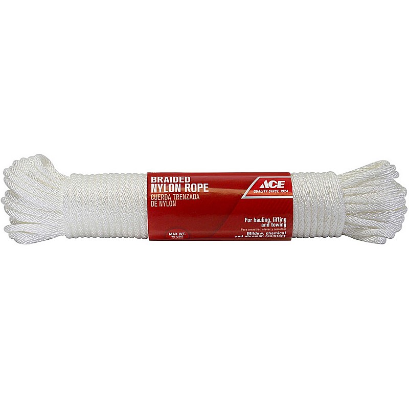 White Solid Braided Nylon Rope 0.25 in x 100'