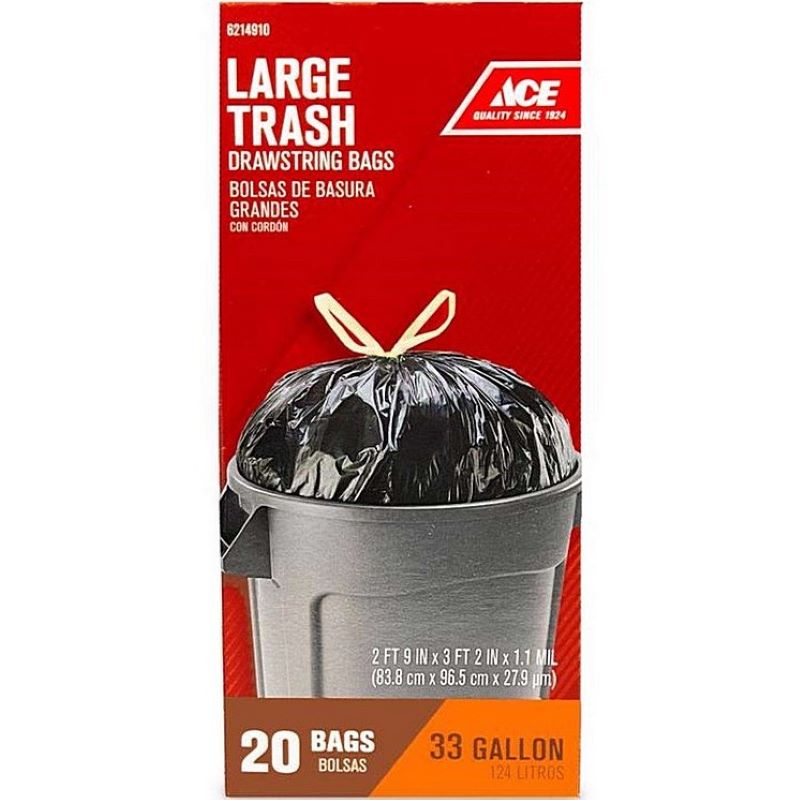 Ace Trash Bags Drawstring 20 ct 33 gal
