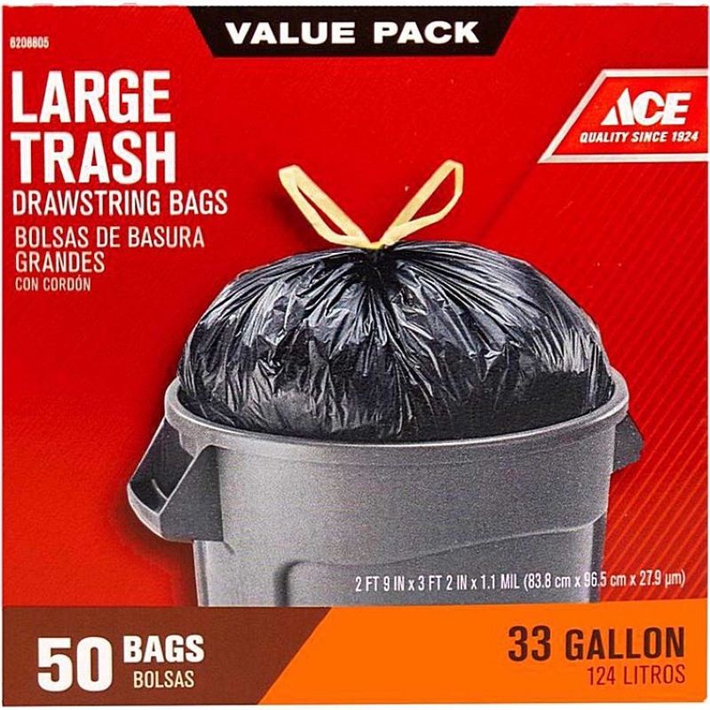 Ace Trash Bags Drawstring 50 ct 33 gal