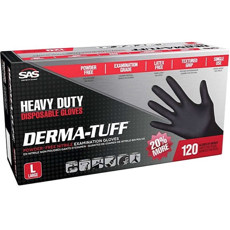 Derma-Tuff Powder Free Nitrile Black Disposable Gloves Large 120 ct