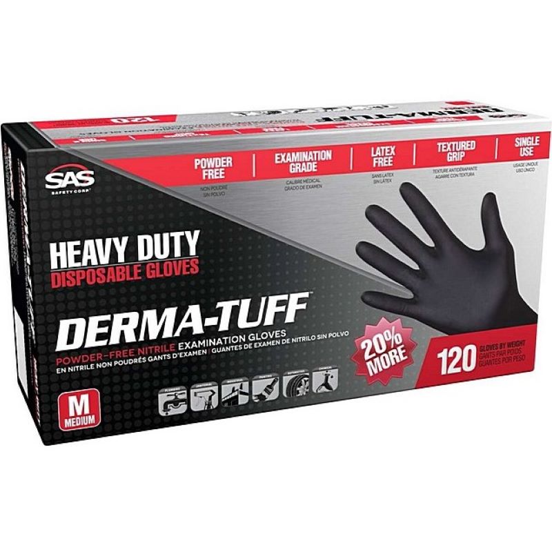 Derma-Tuff Powder Free Nitrile Black Disposable Gloves Medium 120 ct