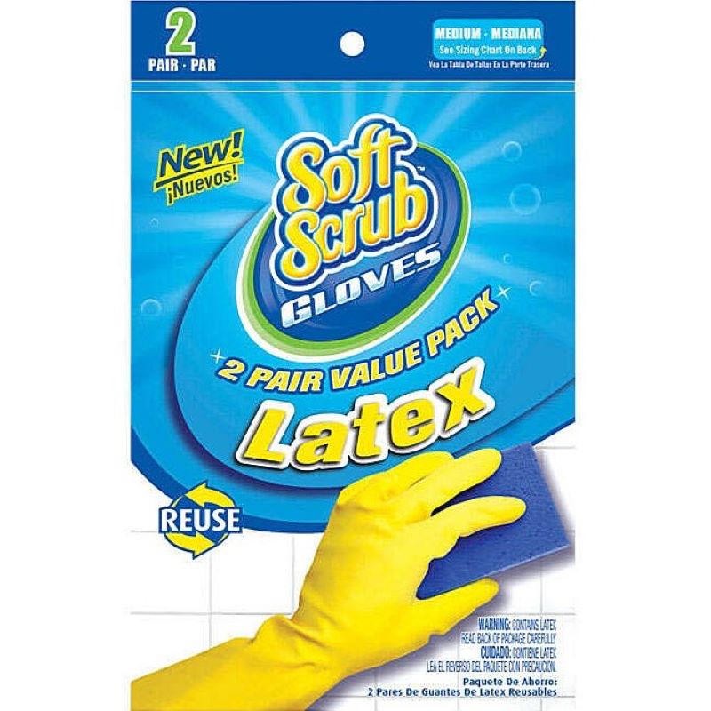 Soft Scrub Latex Cleaning Gloves Medium 2 Pair