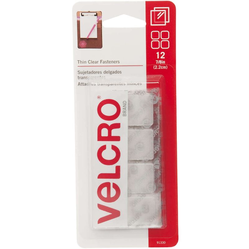 Velcro Clear Square Fasteners 7/8 in 12 ct