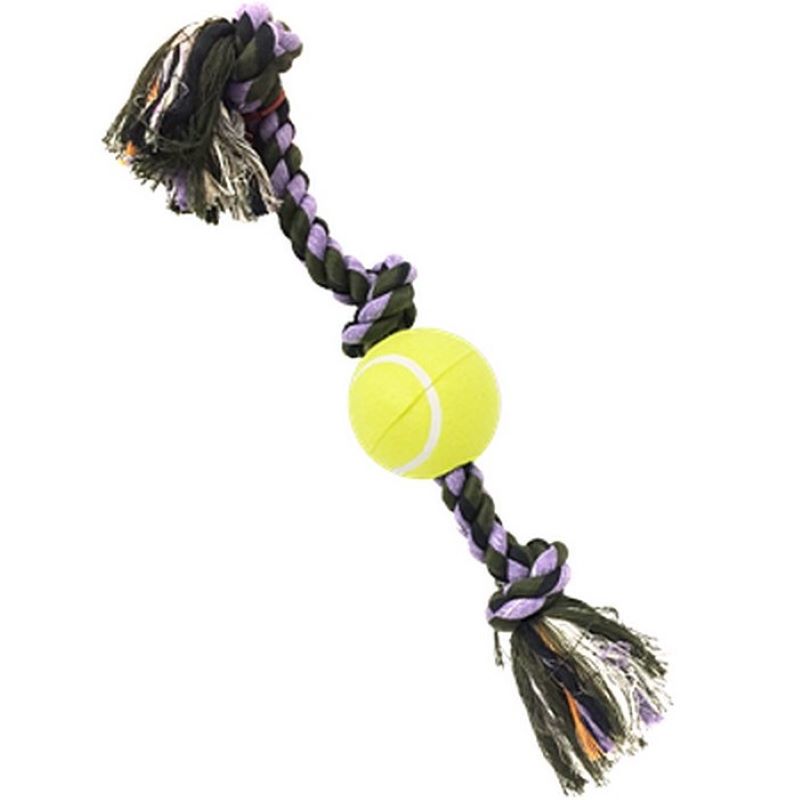 Flossy Chew 3 Knot Tug Rope with Tennis Ball 24 in