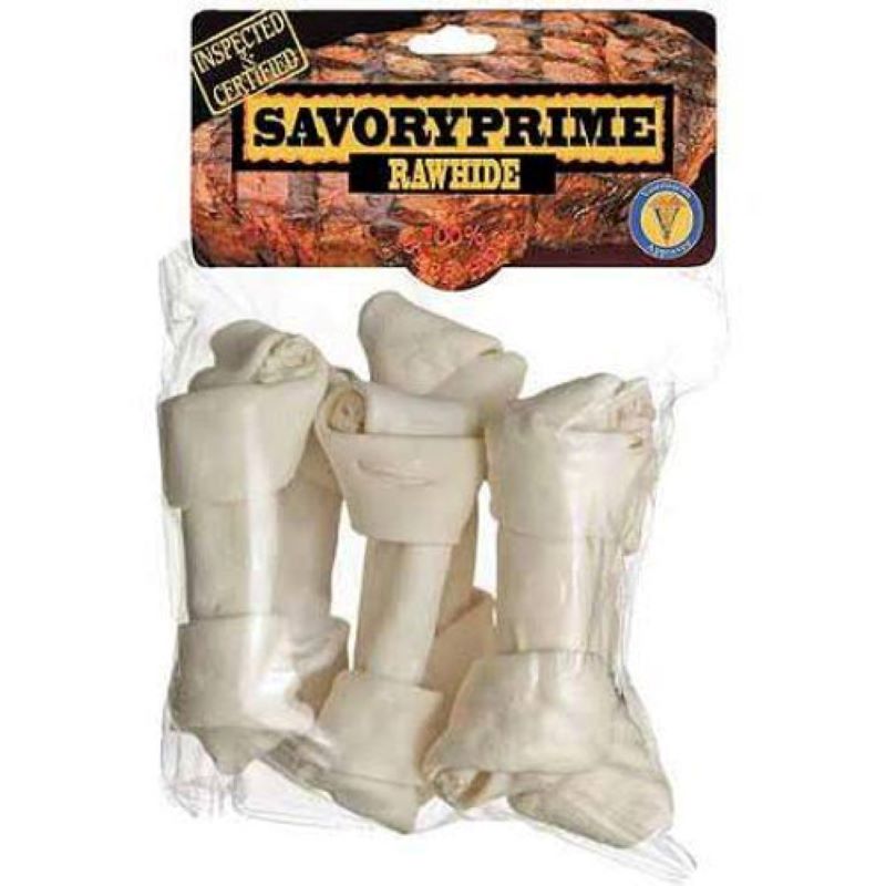 Savory Prime Knotted Rawhide Dog Bone 6-7 in 6 ct